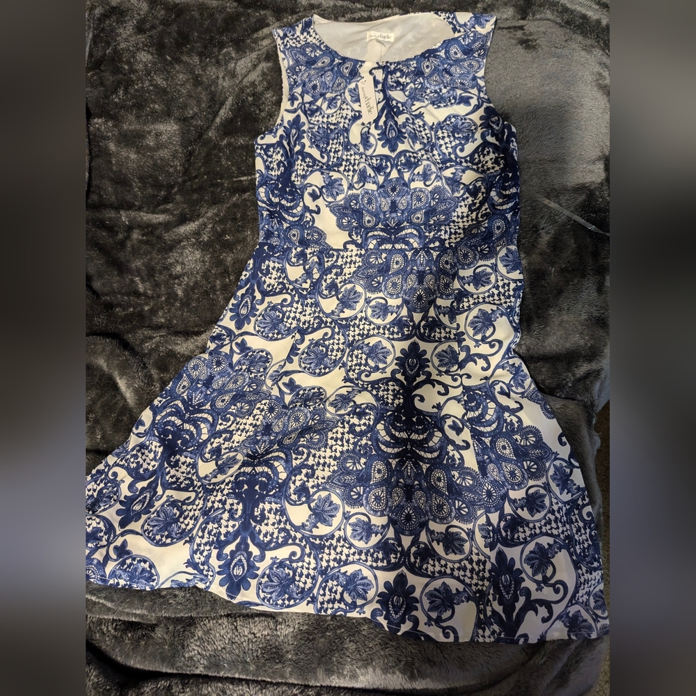Charlies Blue and White Mini Halter Dress